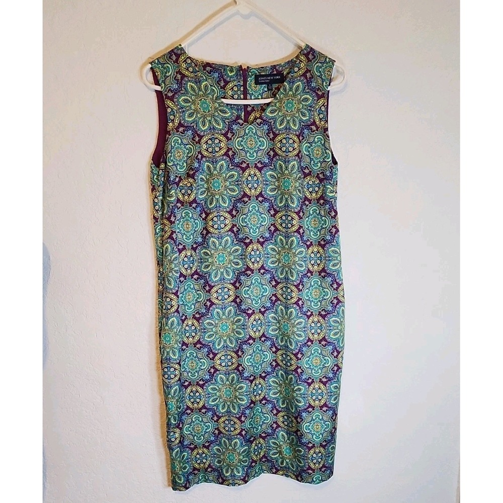 Jones New York Signature Paisley Shift Dress‎ Purple Multi Round Neck 6